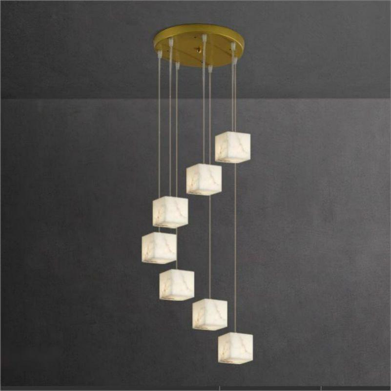 Custom Luxury Alabaster Chandelier Modern Style Villa Hotel Lobby Spiral Staircase Chandelier