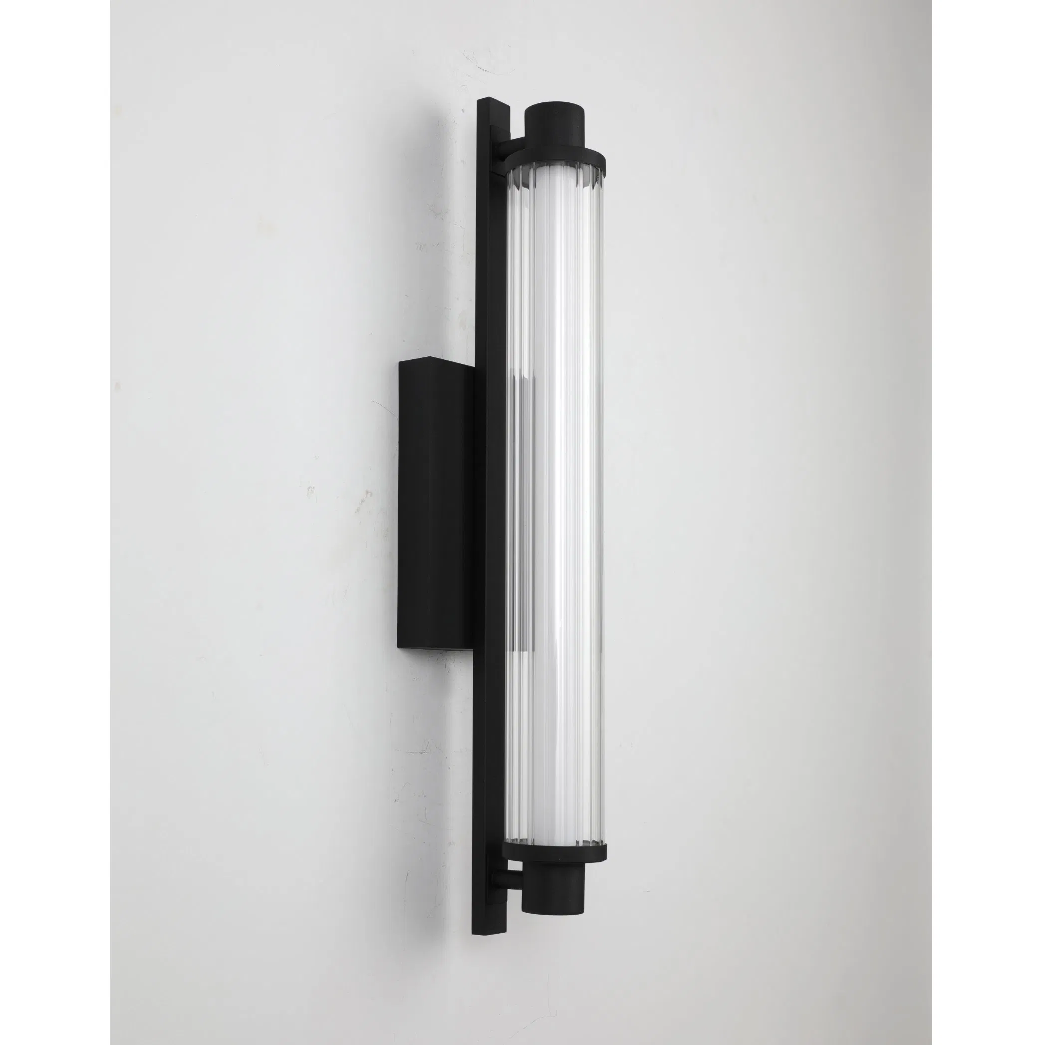 Modern LED Wall Sconce (black/copper finish, ribbed glass shade)