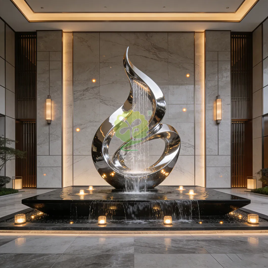 Customized Outdoor Stainless-Steel Abstract Art Installation Creative Water Feature Fountain Sculpture Manufacturer