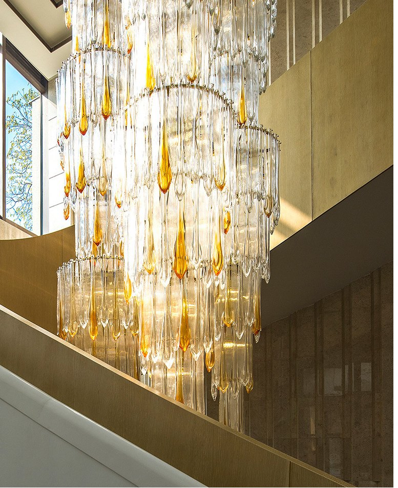 Villa Stairlamp Hotel Lobby Gold Long Chandelier