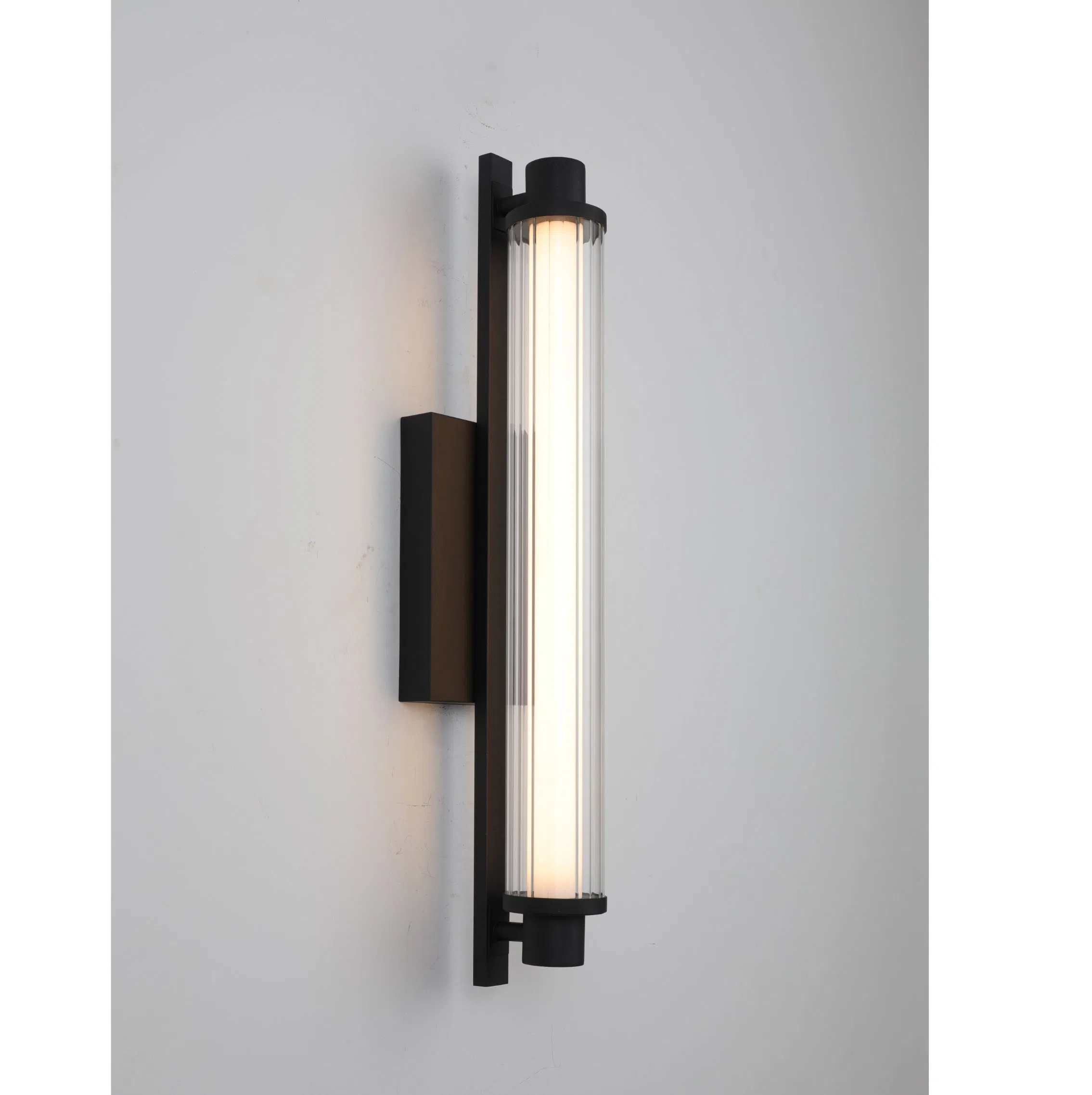 Modern LED Wall Sconce (black/copper finish, ribbed glass shade)
