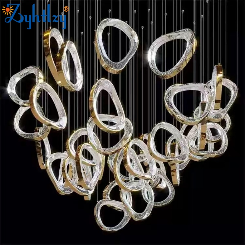 Luxury Glass Circle Pendant Light for Bar Counter Villa Duplex Spiral Staircase Custom Glass Chandelier Lamp (DZ0088)