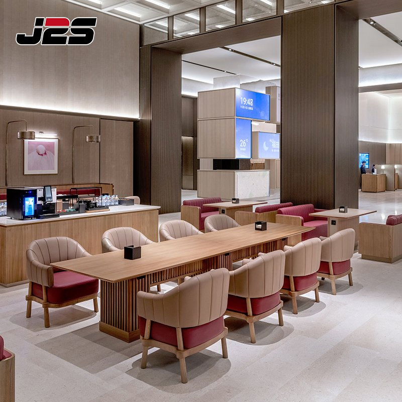 Modern Commercial Restaurant Tables 6 Seaters Solid Wood Table Upholstered Chair Executive Lounge VIP