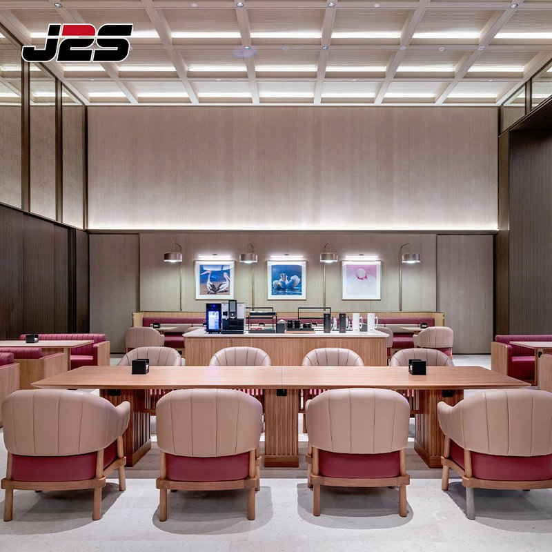 Modern Commercial Restaurant Tables 6 Seaters Solid Wood Table Upholstered Chair Executive Lounge VIP