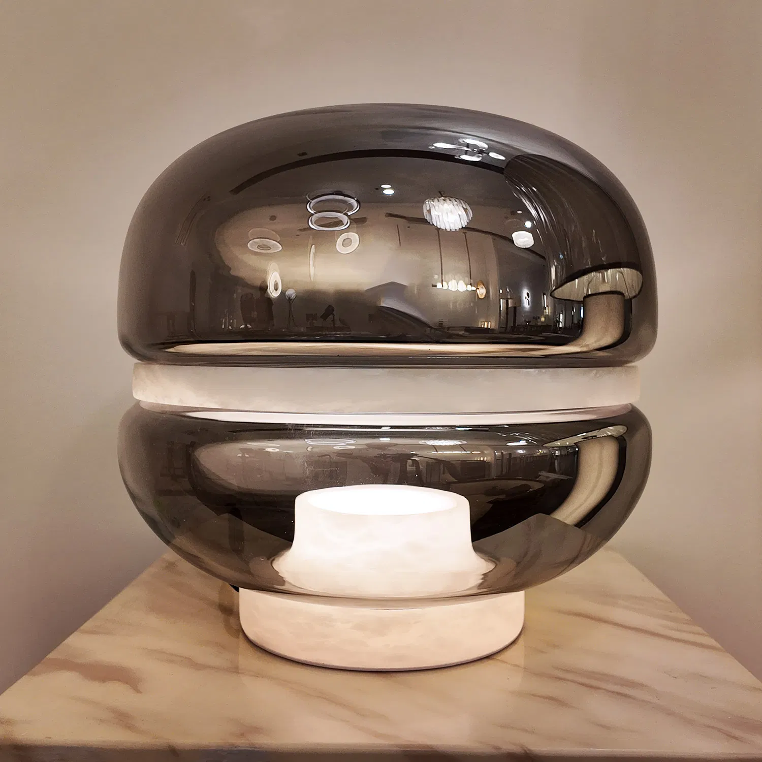 Smoke Grey Glass Modern Bedside Light Desk Table Lamp for Hotel Bedroom Living Room