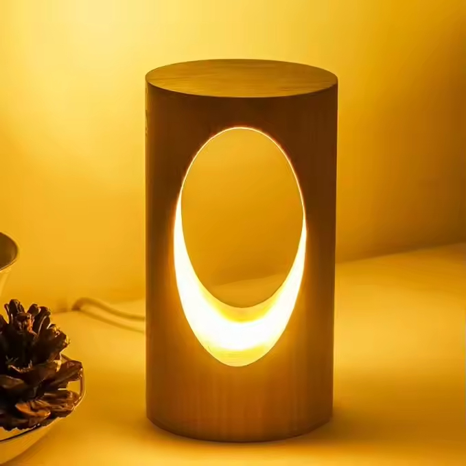 Creative Interesting Designer Style USB Plug-in Wooden Bedroom LED Table Night Lamp