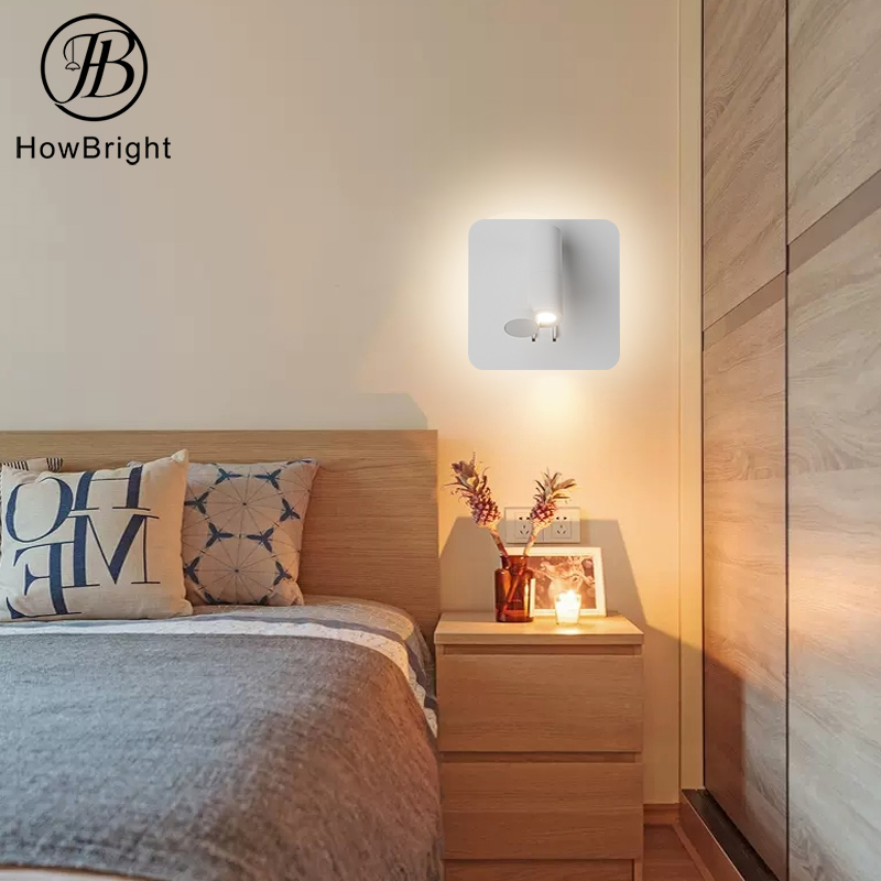 Hot Sale Square Shape 3W+6W LED Wall Lamp with Window Hotel Bedrooms Bedside Reading Light Shabbat Wall Lamps