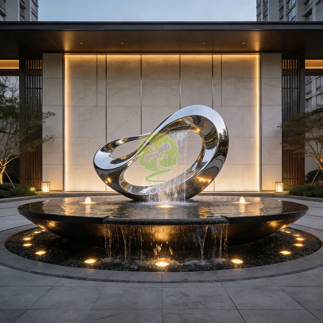 Customized Outdoor Stainless-Steel Abstract Art Installation Creative Water Feature Fountain Sculpture Manufacturer