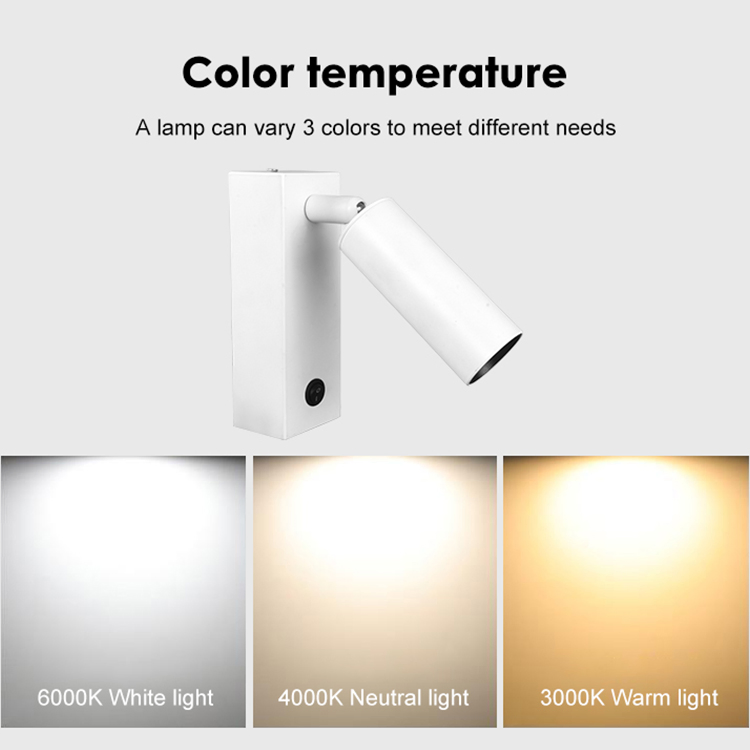 Gold Black Aluminum Rotary Hotel Project Modern Bedsides Reading LED Wall Lamp