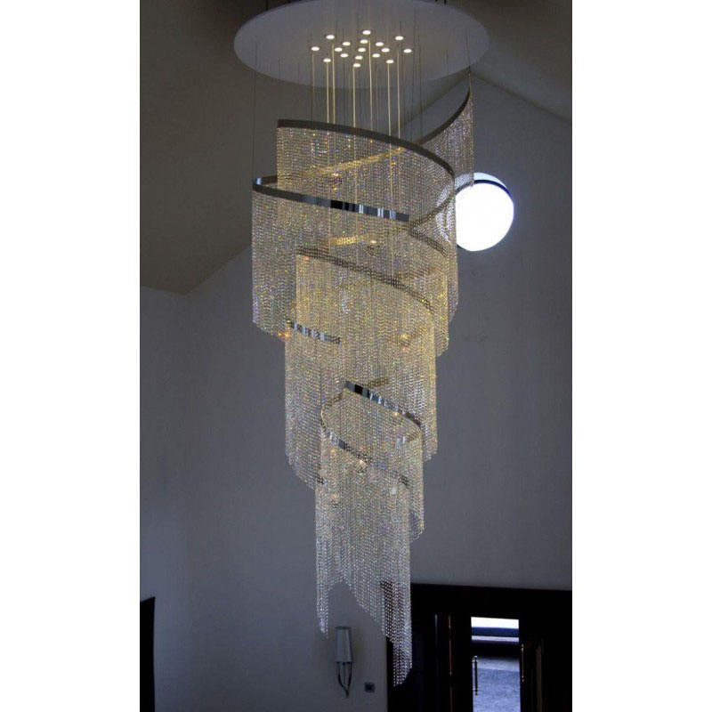 Custom Luxury Hotel Villa Staircase LED Modern Spiral Crystal Chandelier Decorative Ceiling Chandelier
