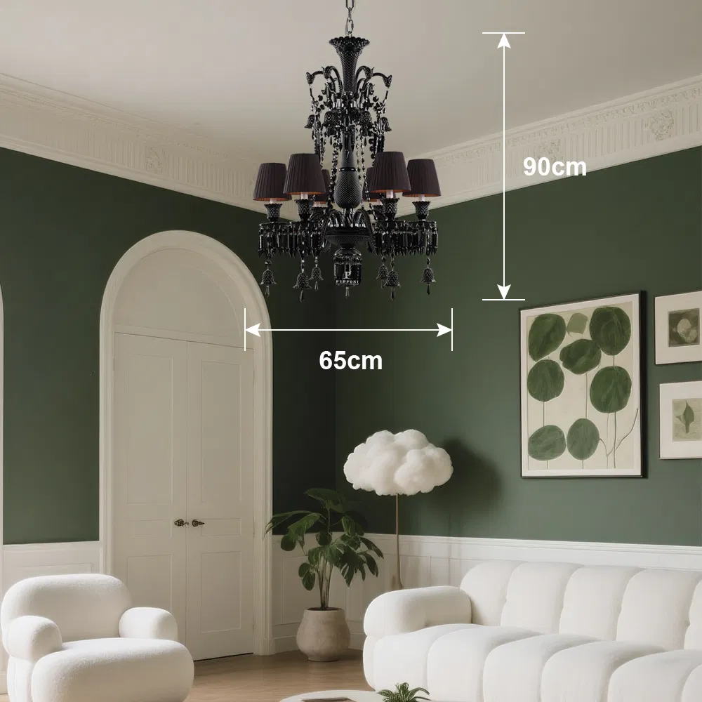 Adjustable Height Candle Crystal Hanging Light Exquisite Black Crystal Pendant Lamp Large Decoration Large Crystal Chandelier