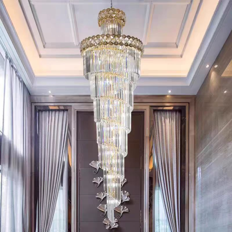 Modern Luxury Hotel Villa Staircase LED Spiral Crystal Lamps Chandelier