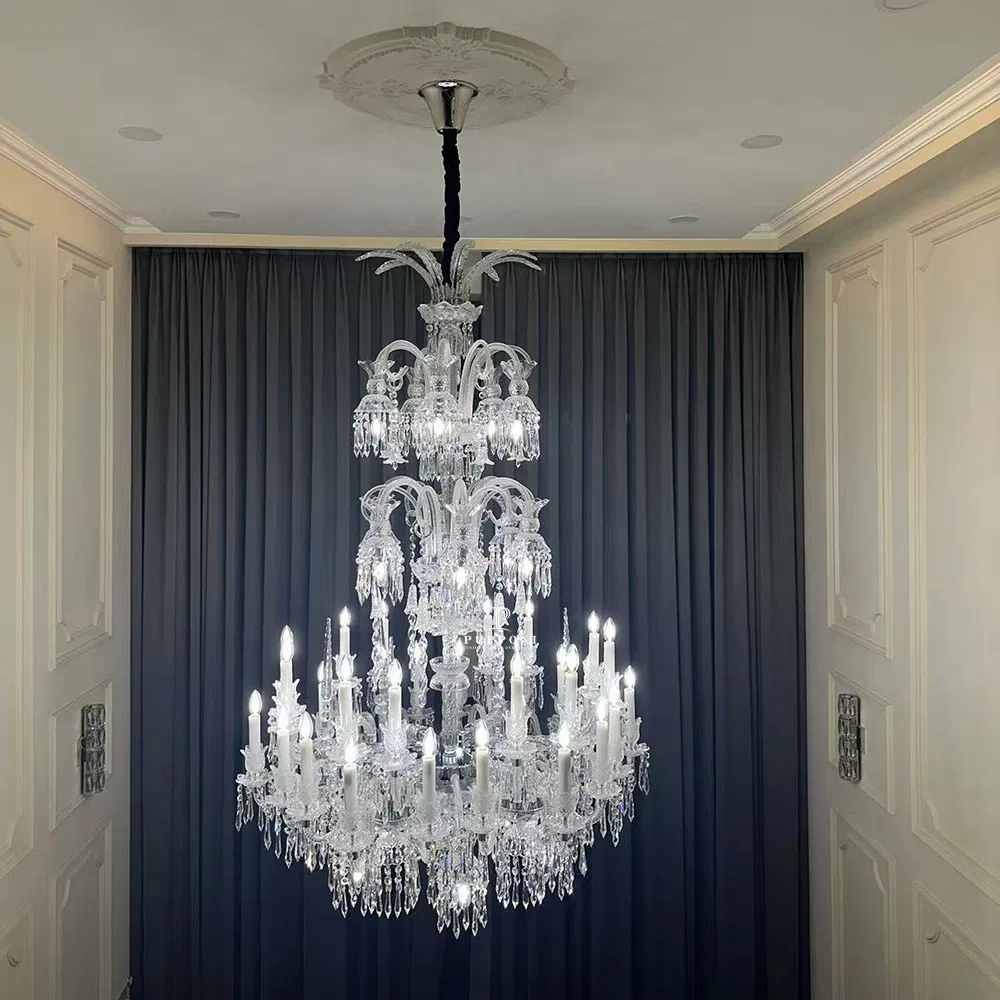 Crystal Hanging Chandelier Lights Pendant European Design Long Chandeliers for High Ceiling Hotel Traditional Chandeliers Light