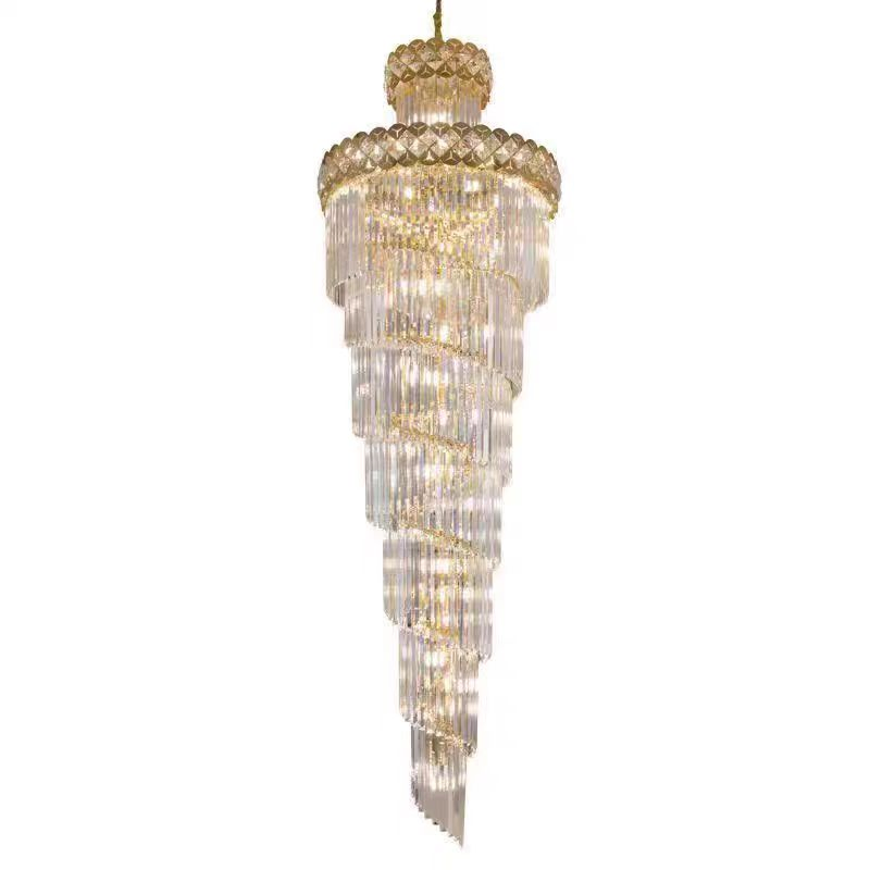Modern Luxury Hotel Villa Staircase LED Spiral Crystal Lamps Chandelier