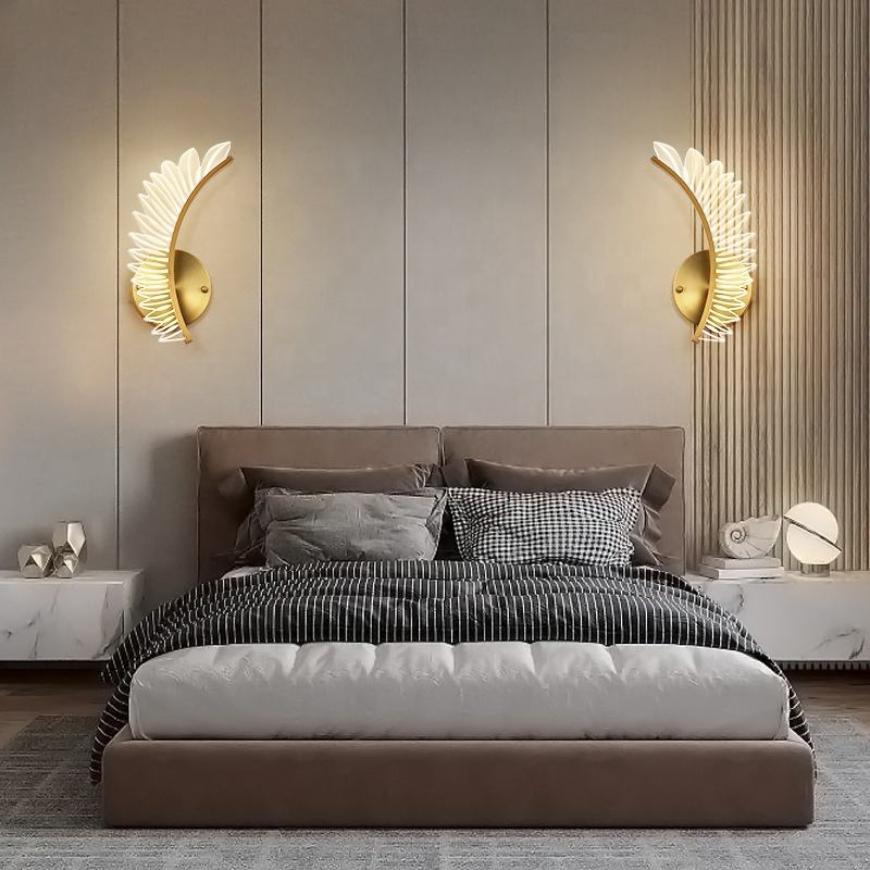 Acrylic Corridor Background Wall Decorative Lamp Modern Art Feather Hotel Bedside Wall Lamp