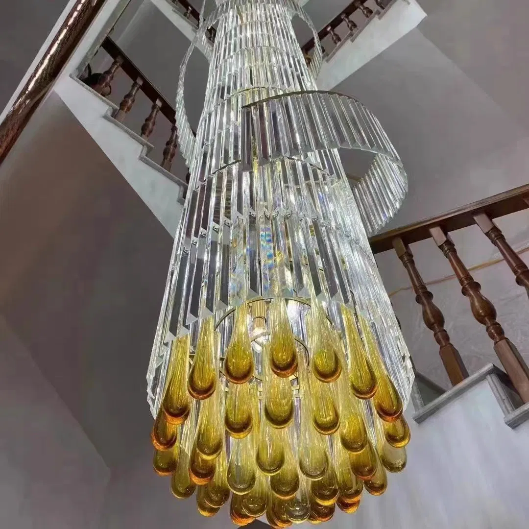 Modern Luxury Hotel Villa Staircase LED Spiral Crystal Lamps Chandelier
