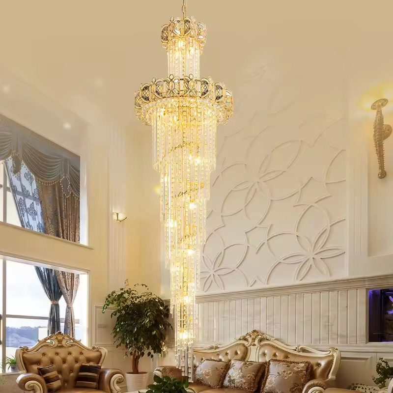 Duplex Villa Crystal Modern Lamp Minimalist Living Room Light Pendant Luxury High Ceiling Spiral Staircase Long Chandelier