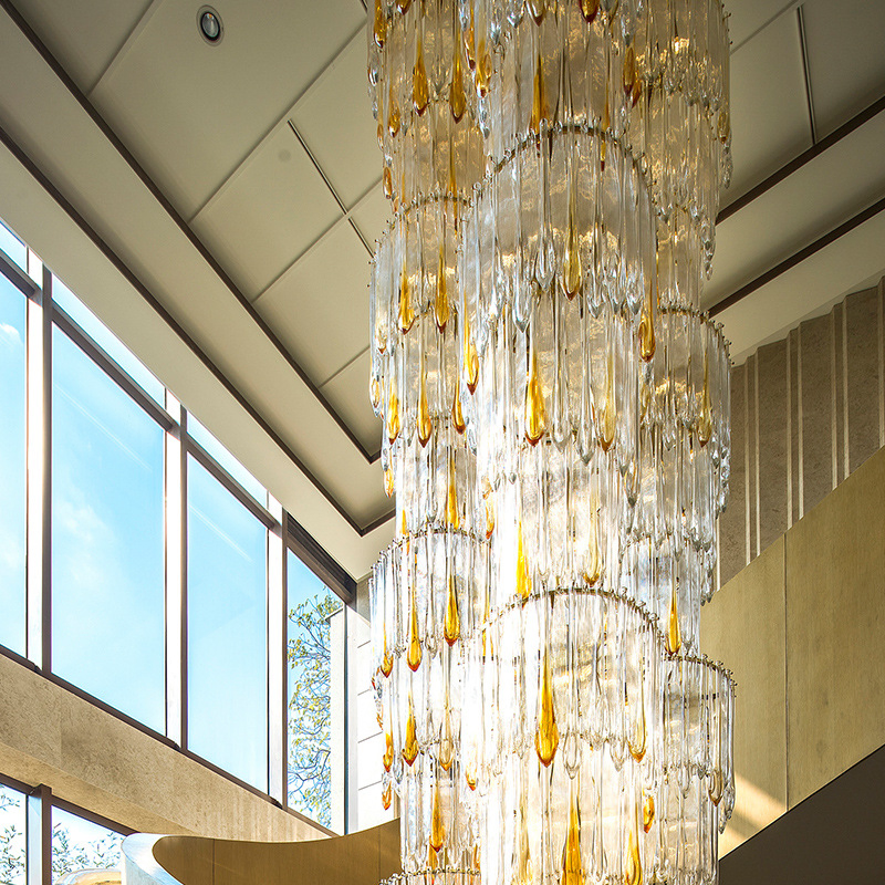 Villa Stairlamp Hotel Lobby Gold Long Chandelier