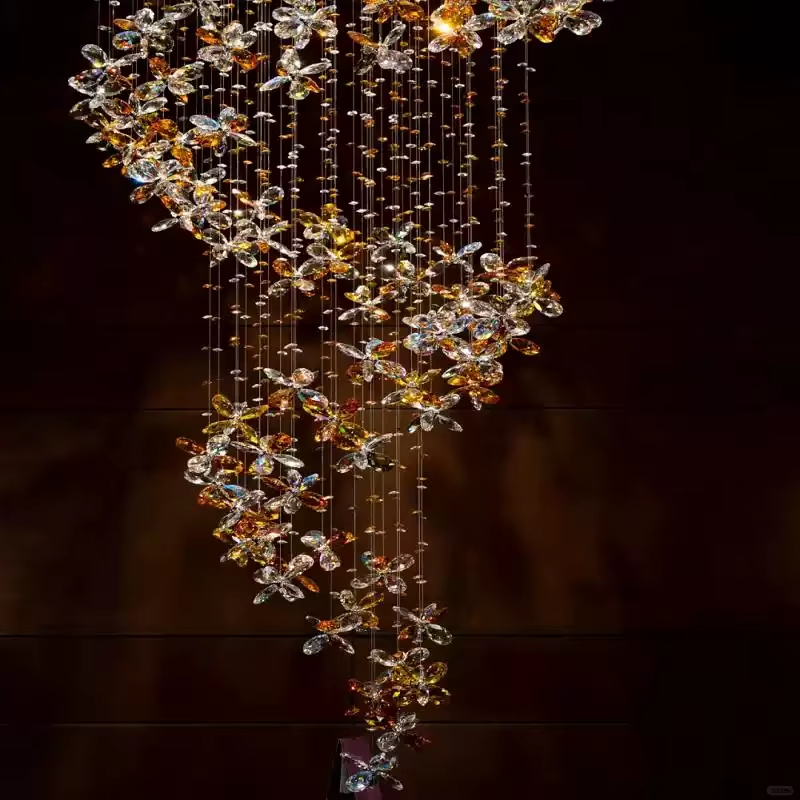 Crystal Chandelier Luxury Living Room Light Villa Spiral Staircase Lobby Decorative Lamp Lustre Flower Customized Lamp