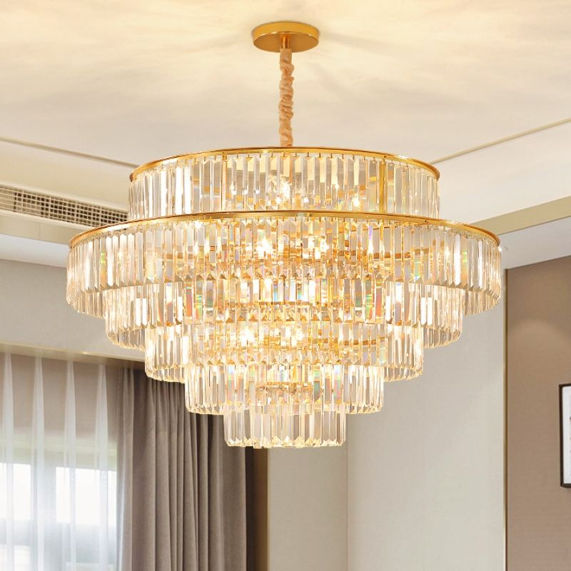 Room Round Modern Gold Metal Crystal Chandelier &amp; Pendant Lighting Living Bedroom
