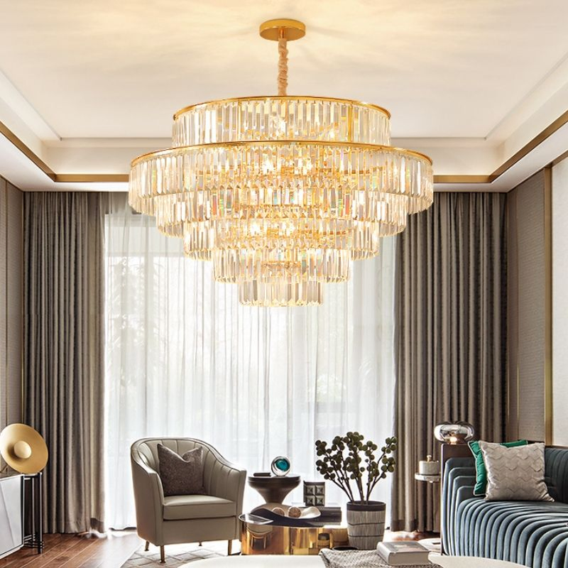 Room Round Modern Gold Metal Crystal Chandelier &amp; Pendant Lighting Living Bedroom