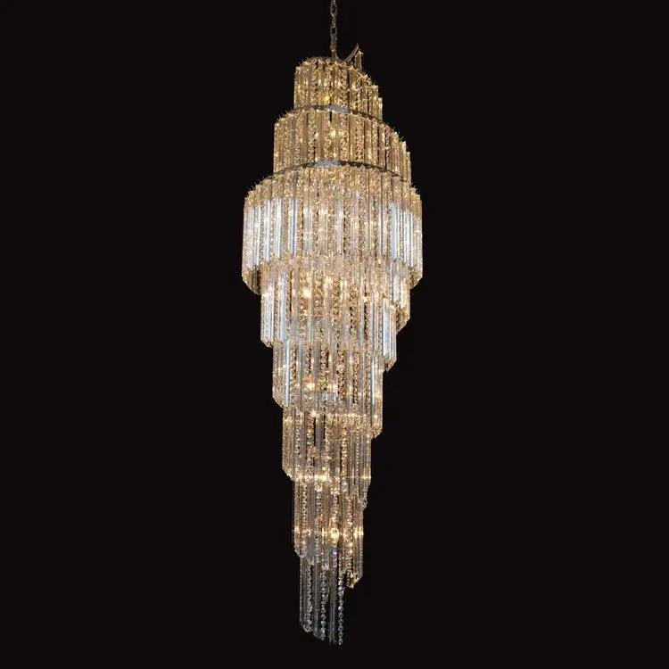 Luxury Eelegant Decorative Lighting Spiral Gold Sliver Crystal Chandelier for Long Staircase High Ceiling Villa Duplex Loft Pendant Lamp
