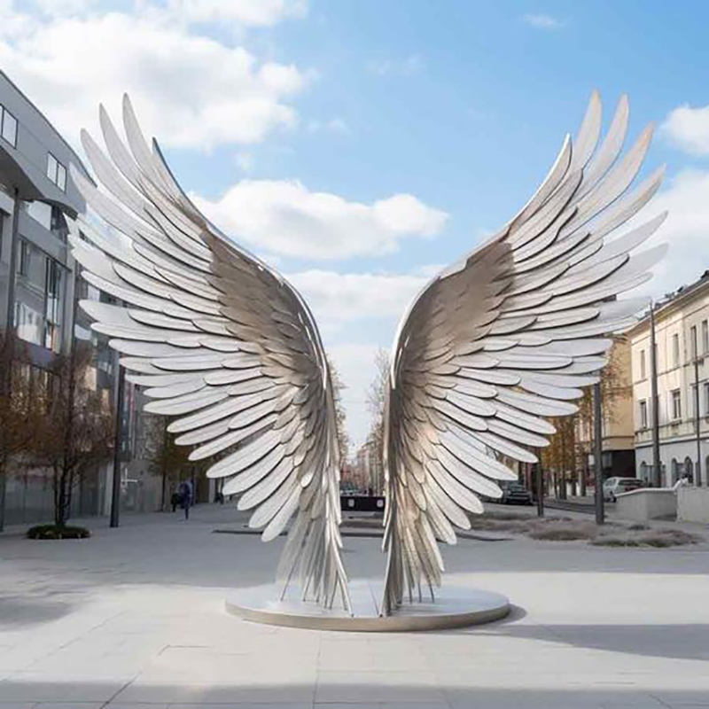 Large Stainless Steel Half Wing Wall Sculpture - Modern Metal Art Decor for Indoor &amp; Outdoor Use - Square Mall Installation
