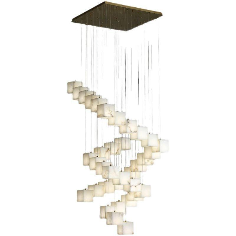 Custom Luxury Alabaster Chandelier Modern Style Villa Hotel Lobby Spiral Staircase Chandelier