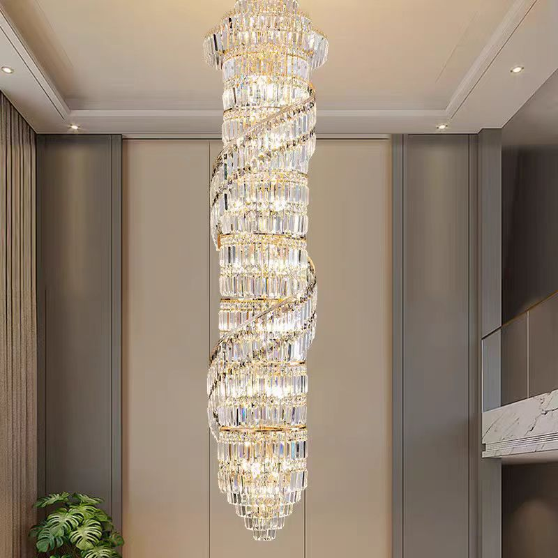 Modern Luxury Hotel Villa Staircase LED Spiral Crystal Lamps Chandelier