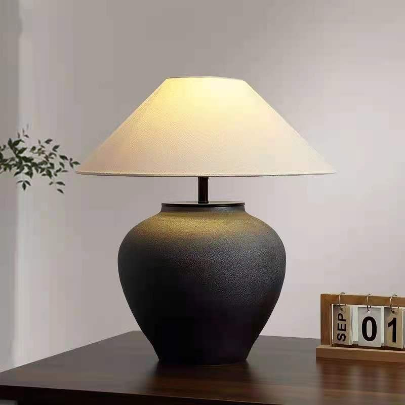 Vintage Silent Wind Ceramic Table Lamp, Rural Homestay Designer, Living Room, Study, Bedroom, Ceramic Pot Table Lamp