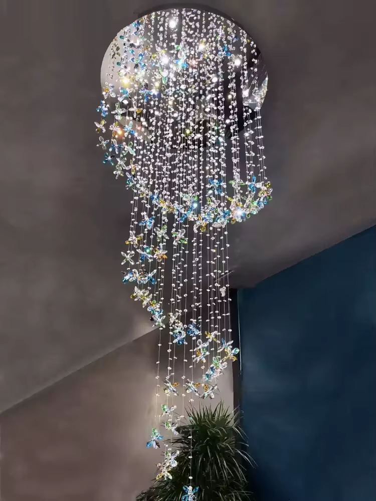 Crystal Chandelier Luxury Living Room Light Villa Spiral Staircase Lobby Decorative Lamp Lustre Flower Customized Lamp