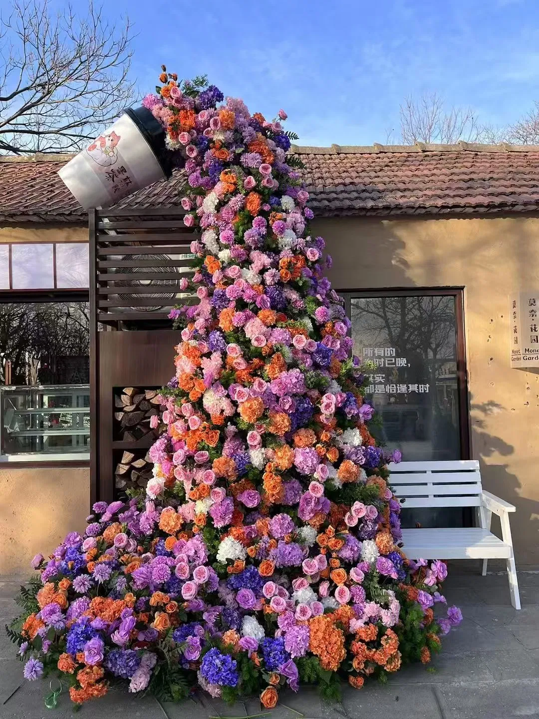 Elegant Faux Rose Waterfall Art Installation