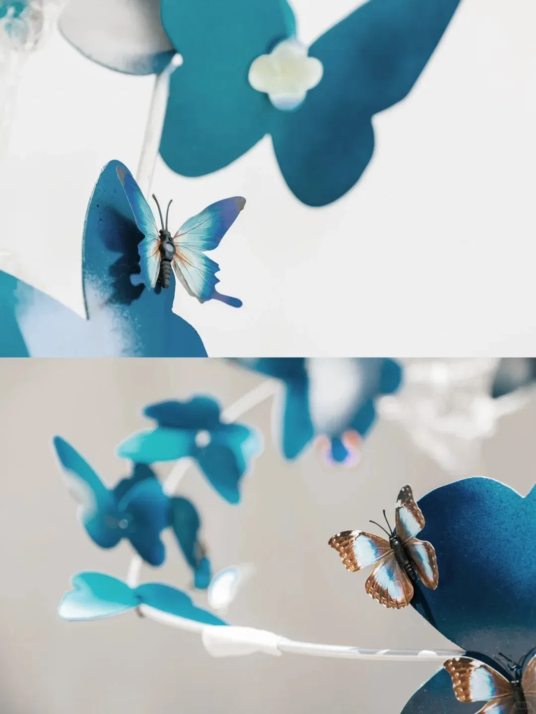 Artificial Greenery Art Installation with Giant Blue Butterflies