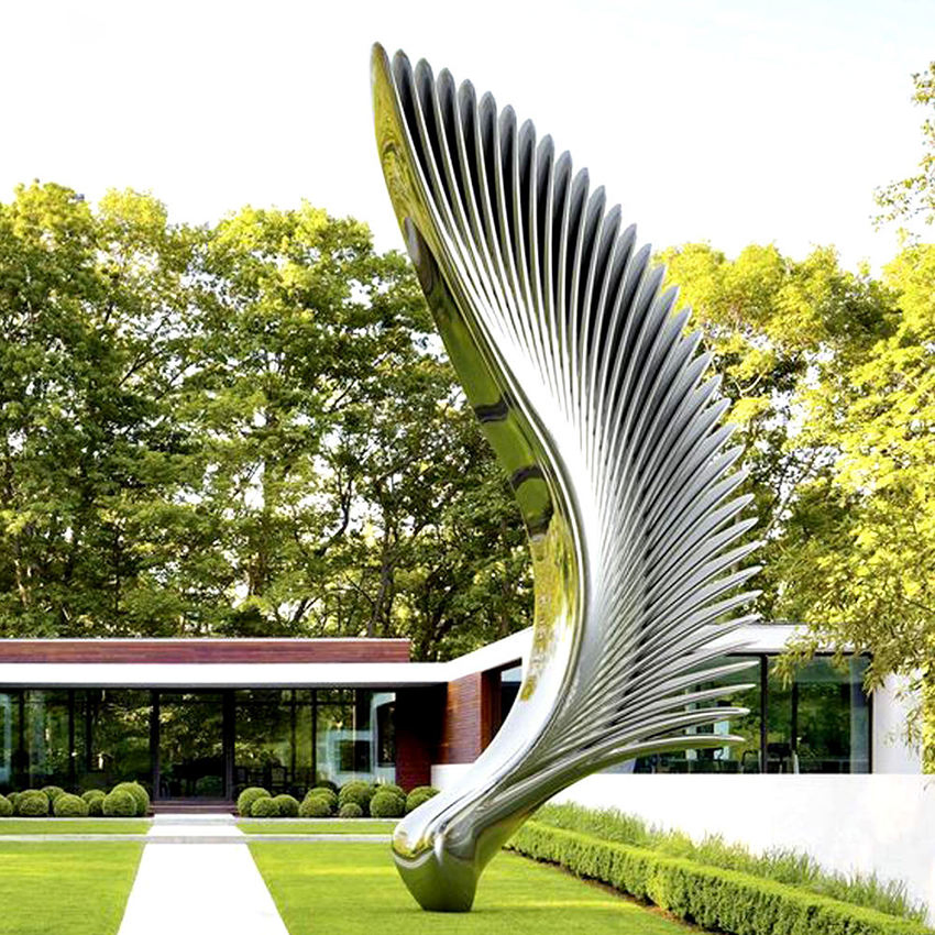 Large Stainless Steel Half Wing Wall Sculpture - Modern Metal Art Decor for Indoor &amp; Outdoor Use - Square Mall Installation