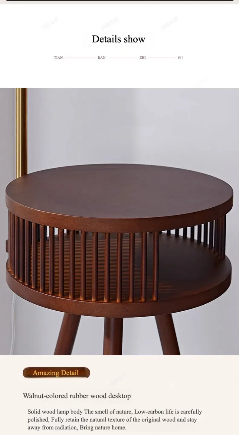 LED Designer Floor Lamp Solid Wood Retro Style for Living Room Bedroom E27 Bedside Table Storage Lamp Modern Style