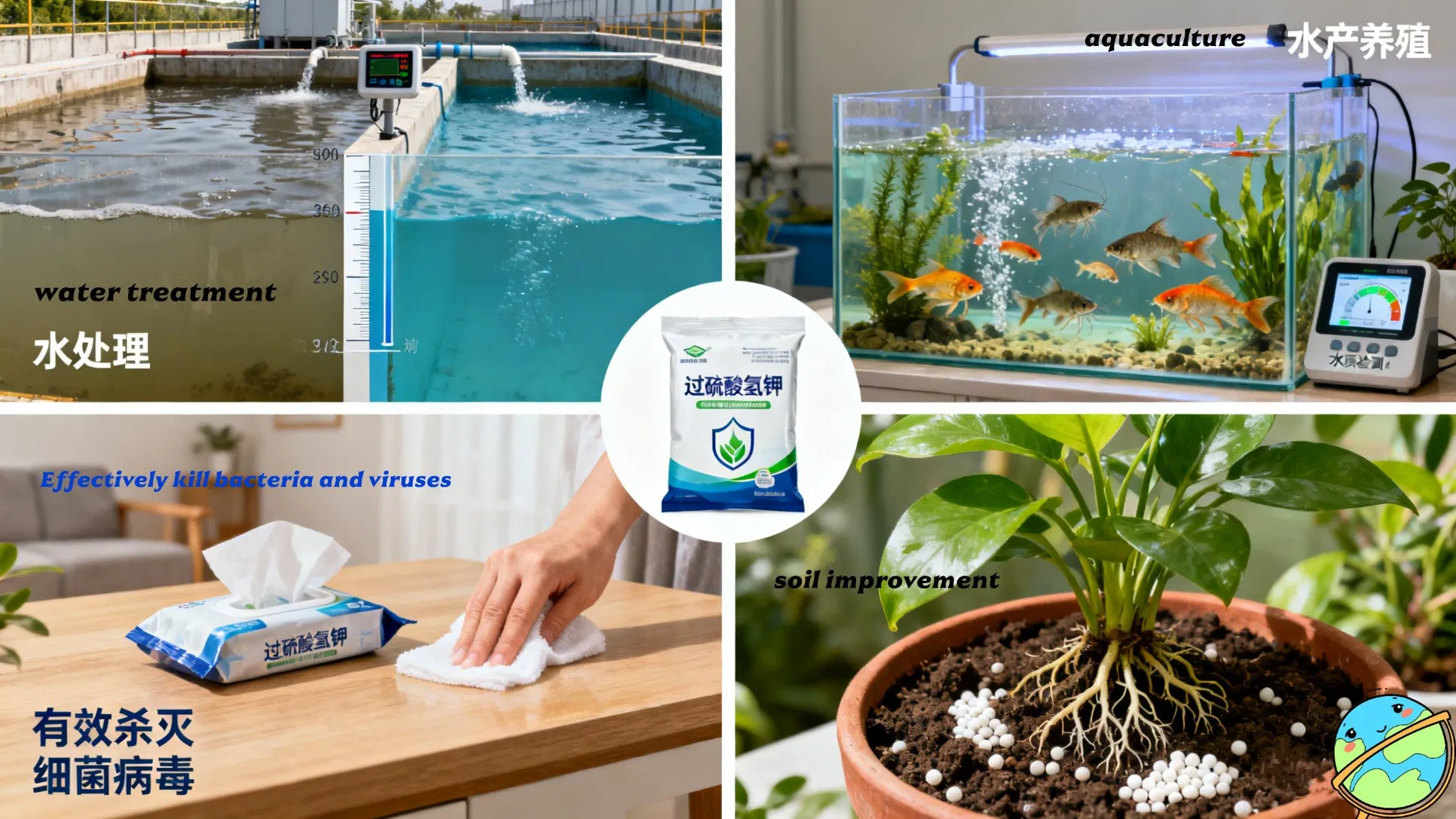 Feed Additive Aquaculture Pond Disinfectant Potassium Monopersulfate Compound Water Cleaner for Shrimp &amp; Fish Farming