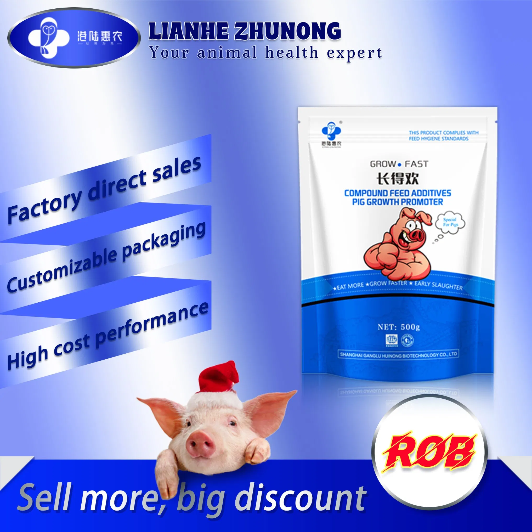 High Quality Pig Fattening Zinc Oxide Premix Feed Grade L Lysine Hci 98.5 Probiotics Vitamins C Mineral Animal Growth Promoter Rapid Weight Gain Feed Additives