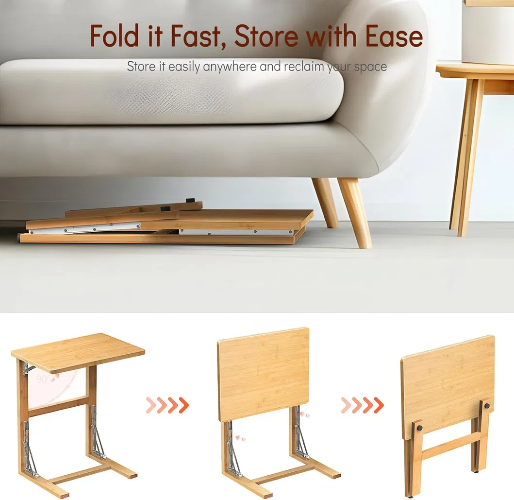 Mesa de Computador Portátil de Bambu para Sofá Lateral Mesa de Chá