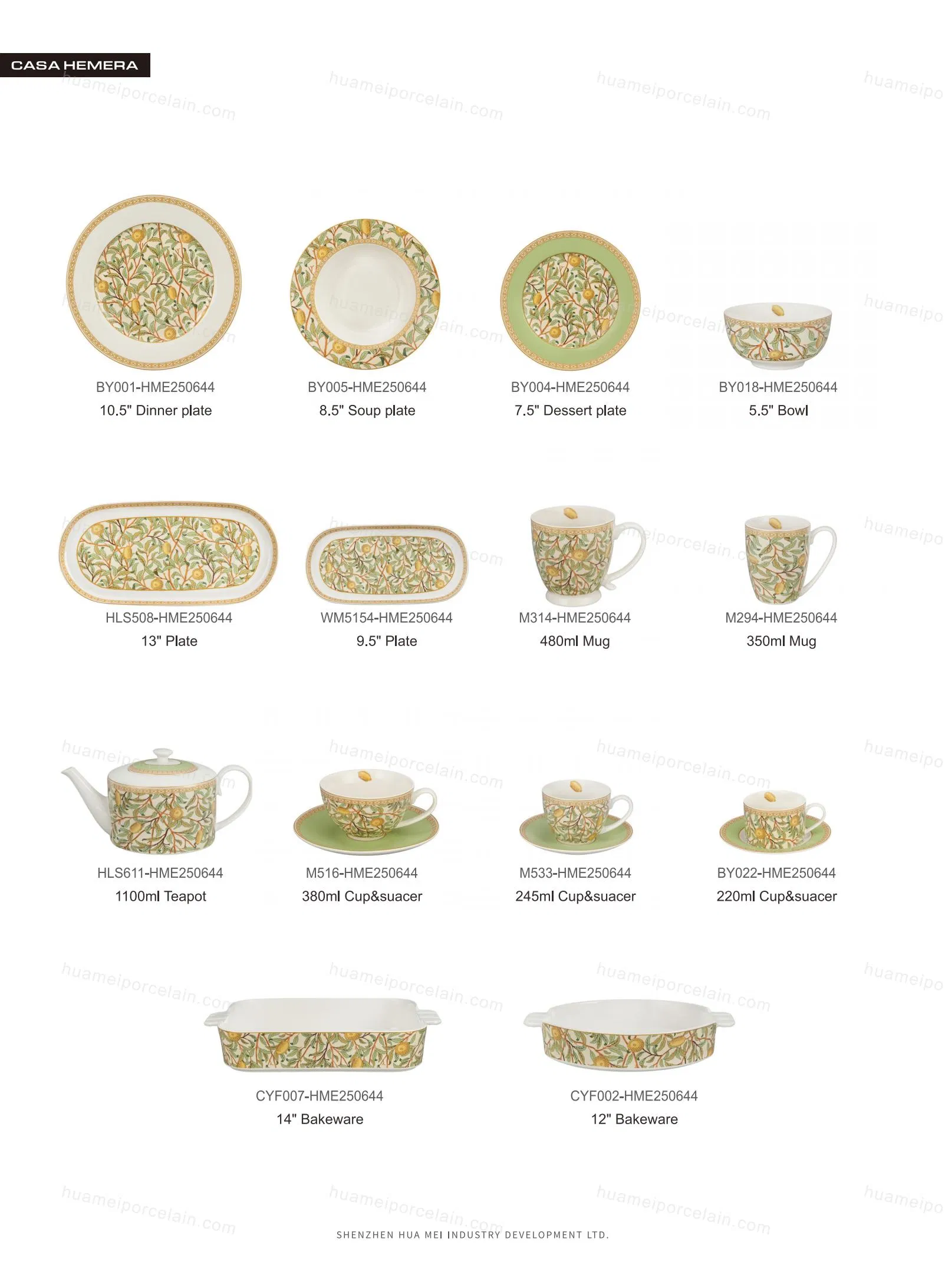 Conjunto de Louça de Cerâmica Mediterrânea com Limão 24PCS Estilo Italiano Pratos e Tigelas Botânicos de Porcelana Conjunto de Louça Amarelo Fruta Folha Verde para 6
