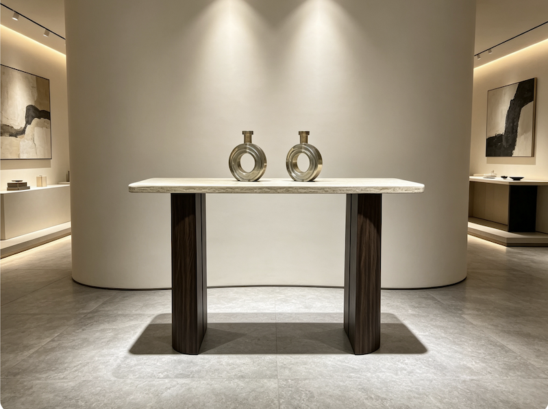 Contemporary Round Walnut Wood Console Table for Elegant Entryway Decor