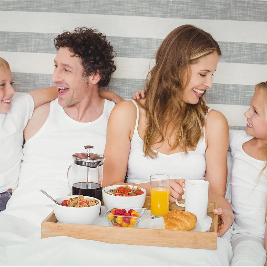 Bandeja de Bambu Multifuncional com Alças para Chá Café Mesa Cozinha Decorativa Cama