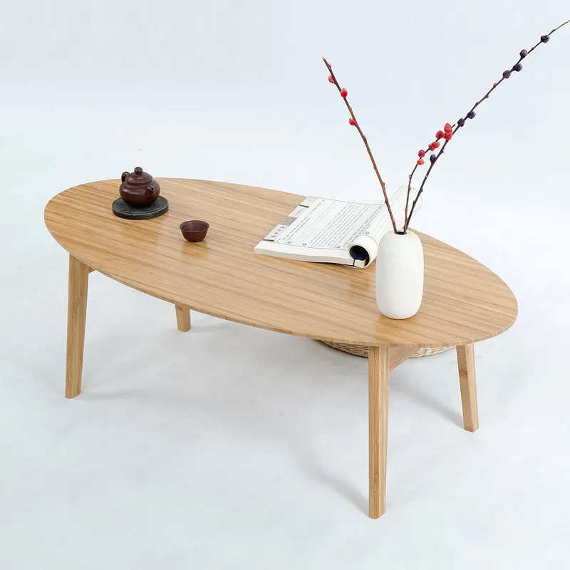 Mesa de Café de Madeira de Bambu para Sala de Estar, Mesa Lateral Pequena