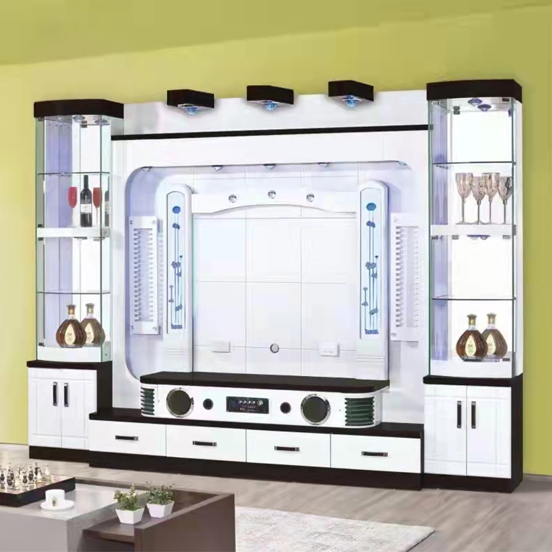 Armário de TV moderno de madeira montado na parede, móvel console para sala de estar, exibição em vidro, suporte para TV de madeira sólida