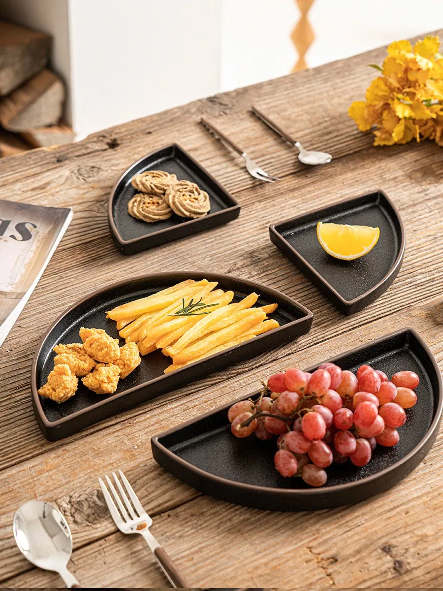 Restaurante Hotel Design Único Prato de Cerâmica em Forma de Meio Círculo Pratos Pretos Louça de Mesa