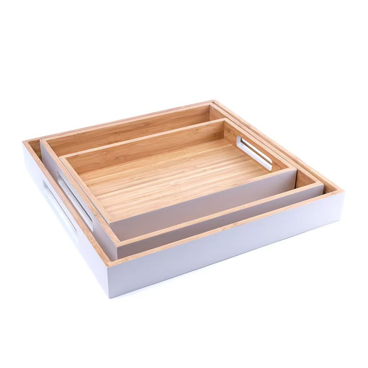 Bandeja de bambu estilo japonês com alças para xícaras, uso em hotéis e restaurantes, bandejas retangulares para servir, utensílios de cozinha, bandeja de madeira de bambu para casa