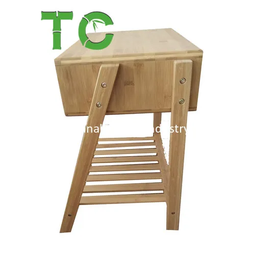 Mesa Lateral de Bambu Natural com Armazenamento Aberto e Prateleira