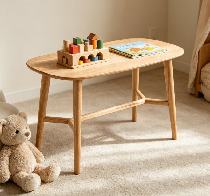 Mesa de Consola de Madeira Sólida Estilo Escandinavo / Mesa de Entrada com Pernas Cônicas