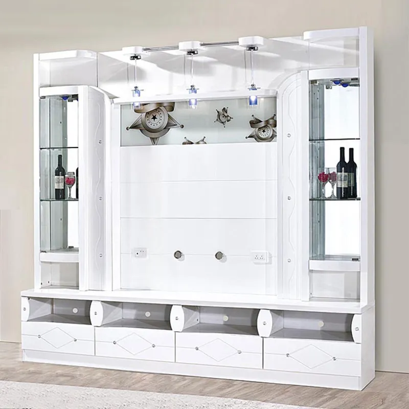 Armário de TV moderno de madeira montado na parede, móvel console para sala de estar, exibição em vidro, suporte para TV de madeira sólida