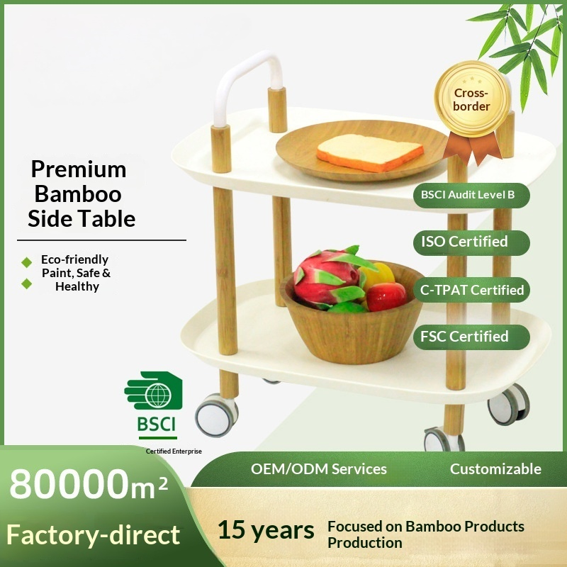 Mesa Lateral de Bambu de Fábrica, Mesa de Café de Bambu, Mesa Lateral Pequena de Duplo Andar, Mesa de Bambu Natural, Mesa para Quarto e Sala de Estar, Mesa Lateral para Sofá, Decoração, Mesa Removível