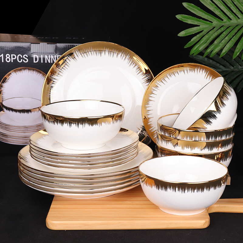 16-Piece Conjunto de Jantar com Borda Dourada em Cerâmica Porcelanosa